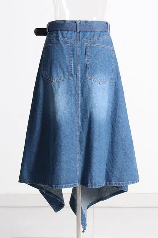 High waist stitching irregular denim skirt - Detail