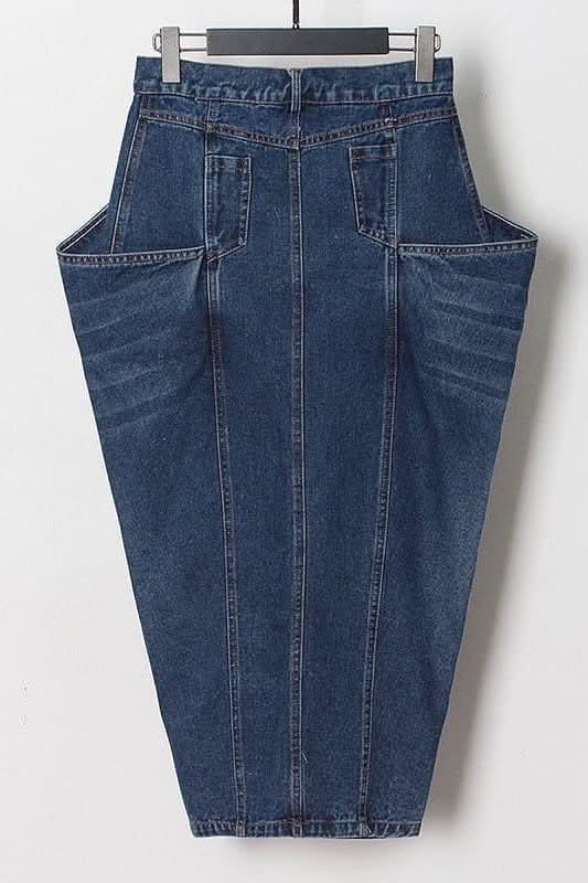 Street Style Long Inverted Triangle Denim Skirt - Image 5