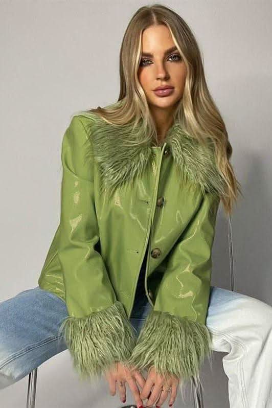 Fur collar slim fit jacket - Front View