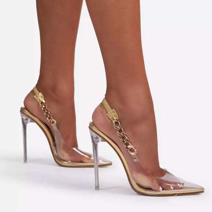 Thong rhinestone buckle stiletto sandals - Side View