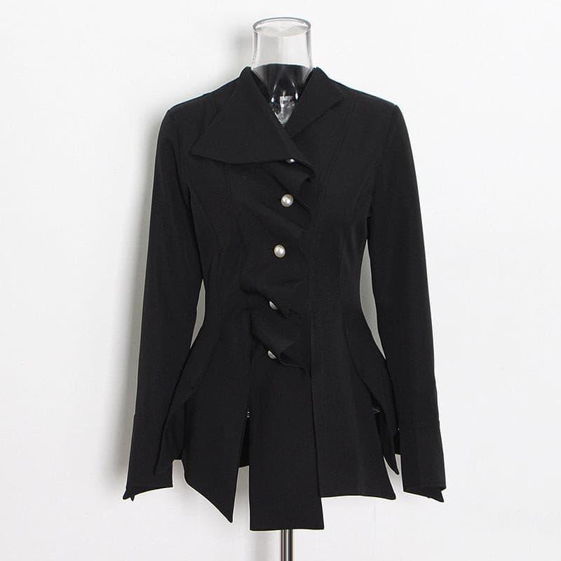British style pleated split pearl button jacket.