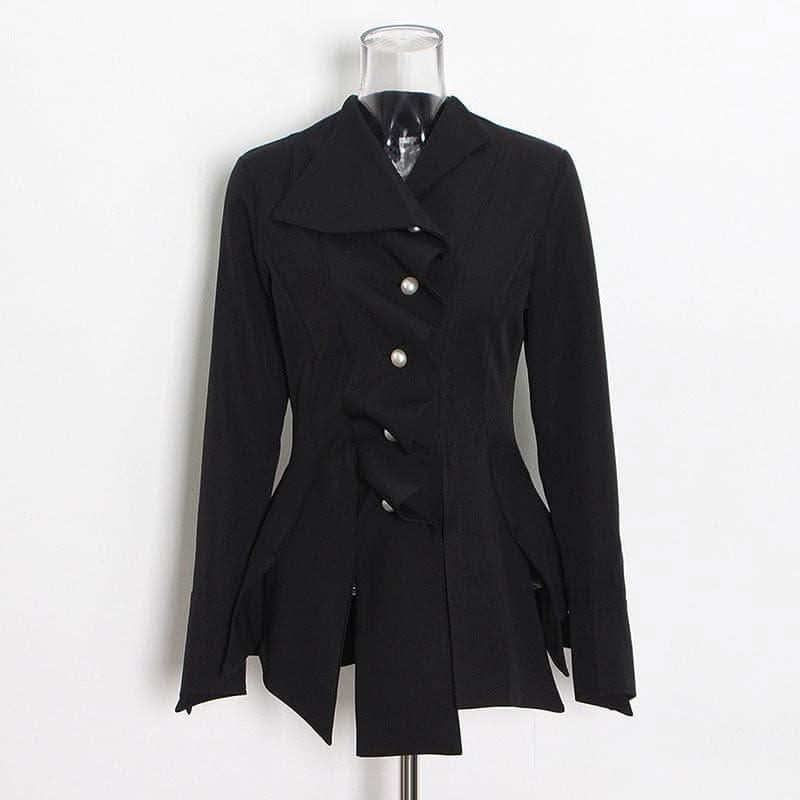 British style pleated split pearl button jacket.