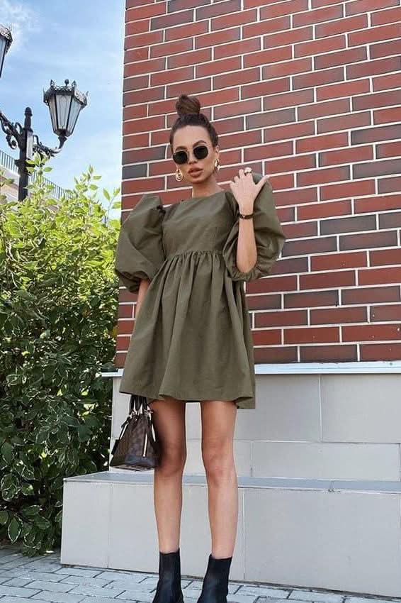 Loose puff sleeves cotton dress - Image 5