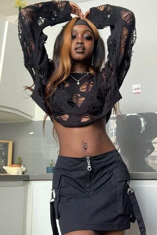 Casual Loose Hollow Out Knitted T-shirt - Detail