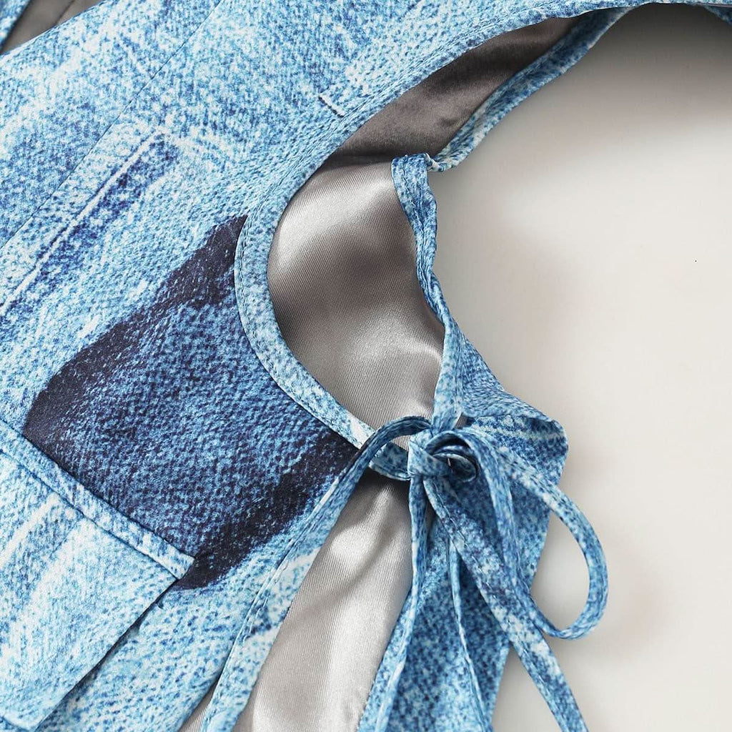 Denim graffiti print satin jacket - Image 4