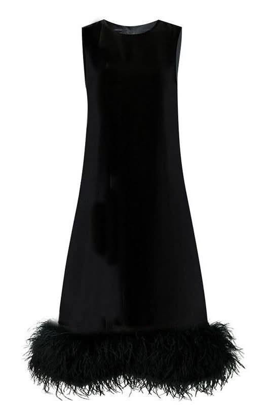 Sleeveless bandage hem stitching feather dress - Image 4