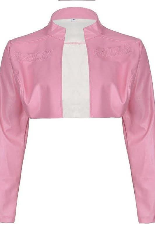 Pink PU leather motorcycle jacket - Image 4