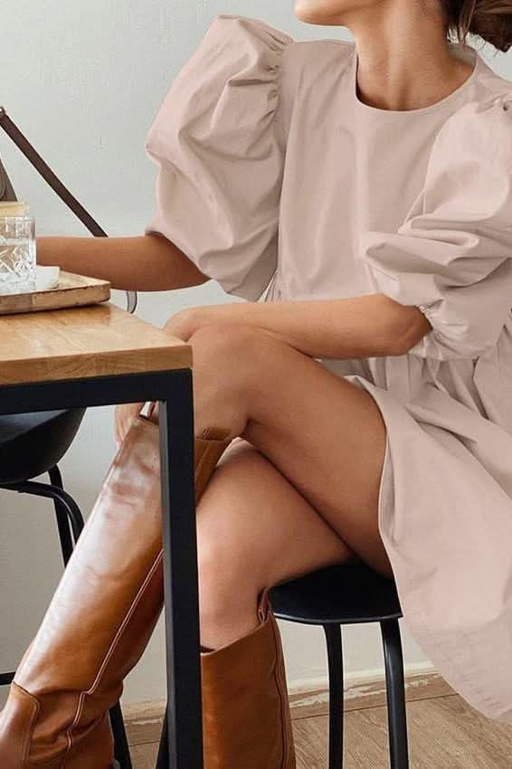 Loose puff sleeves cotton dress.
