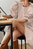 Loose puff sleeves cotton dress.