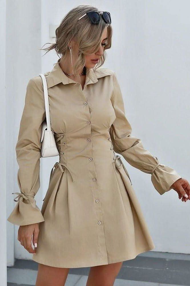 Petal sleeves bandage slimming shirt dress - Side View