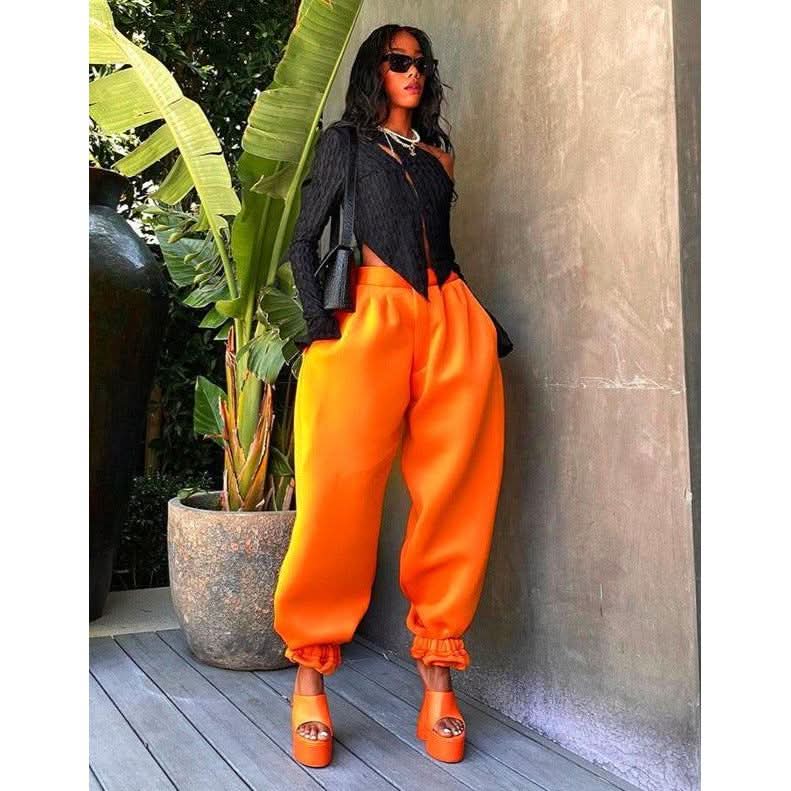 Elastic low waist casual bomb pants - Detail
