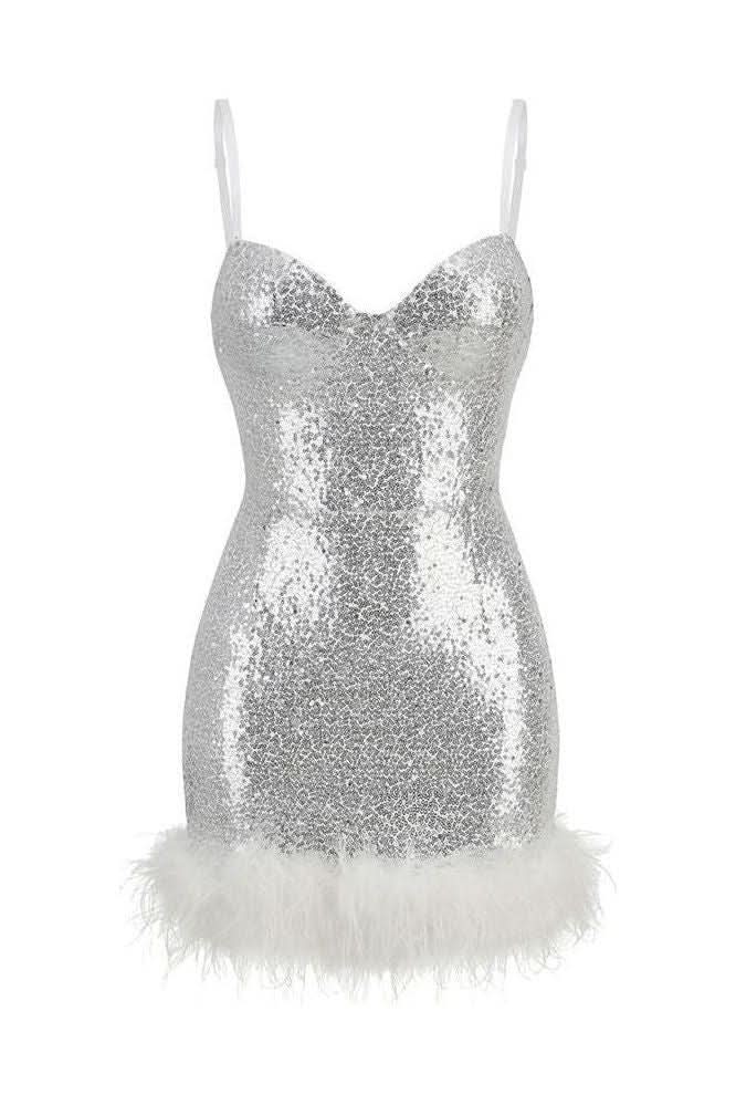 Backless sequin banquet white dress - Image 6