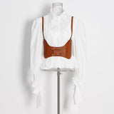 Lace-up design strap waist seal waist shirt.