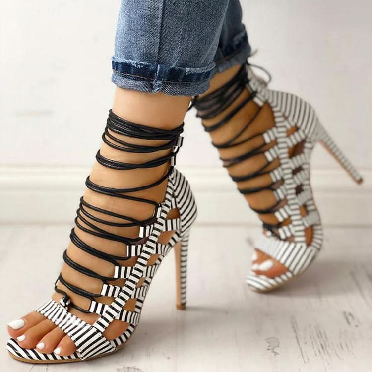 Striped lace-up sandals - Front View