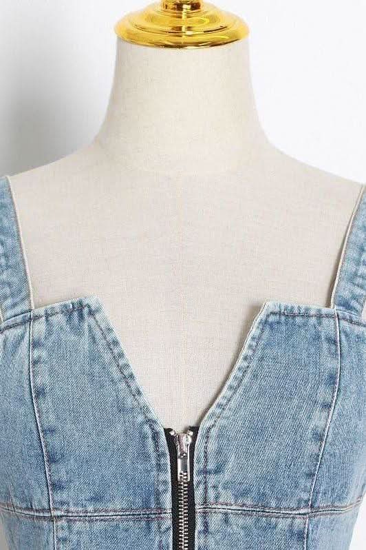 Lotus leaf stitching slim blue denim dress - Image 4