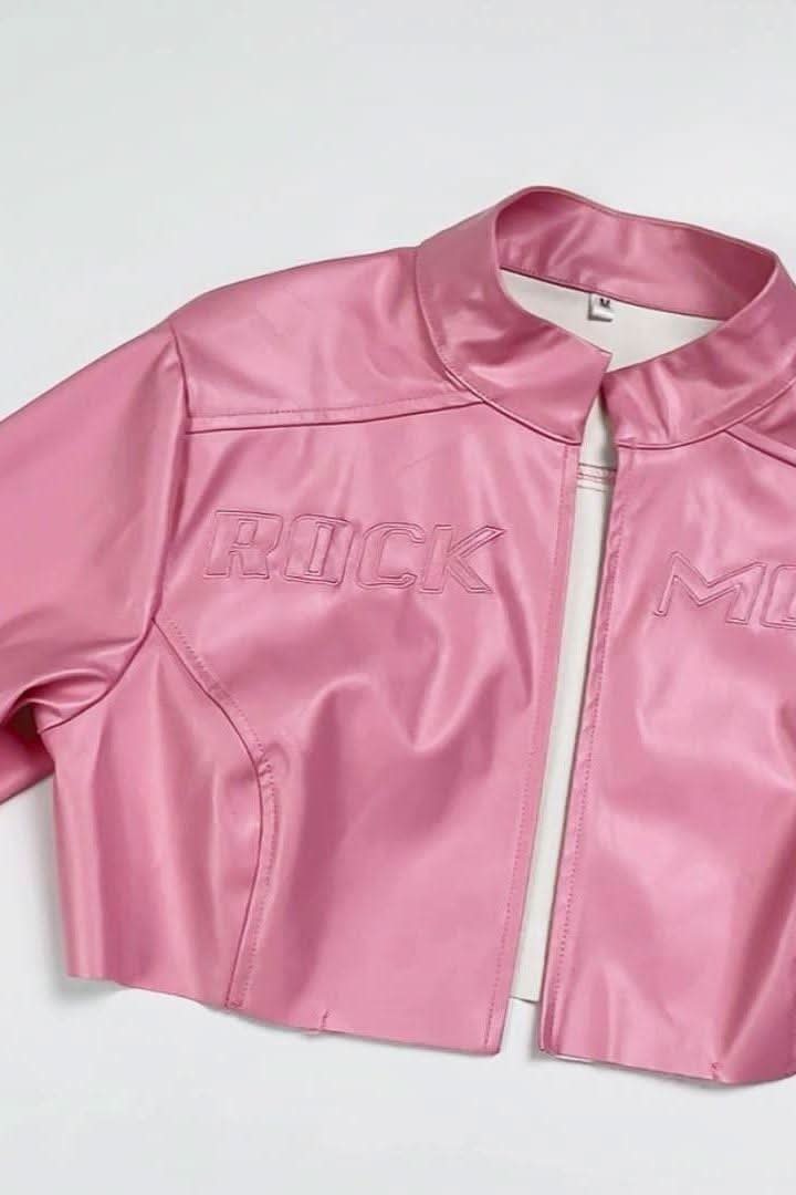 Pink PU leather motorcycle jacket - Detail