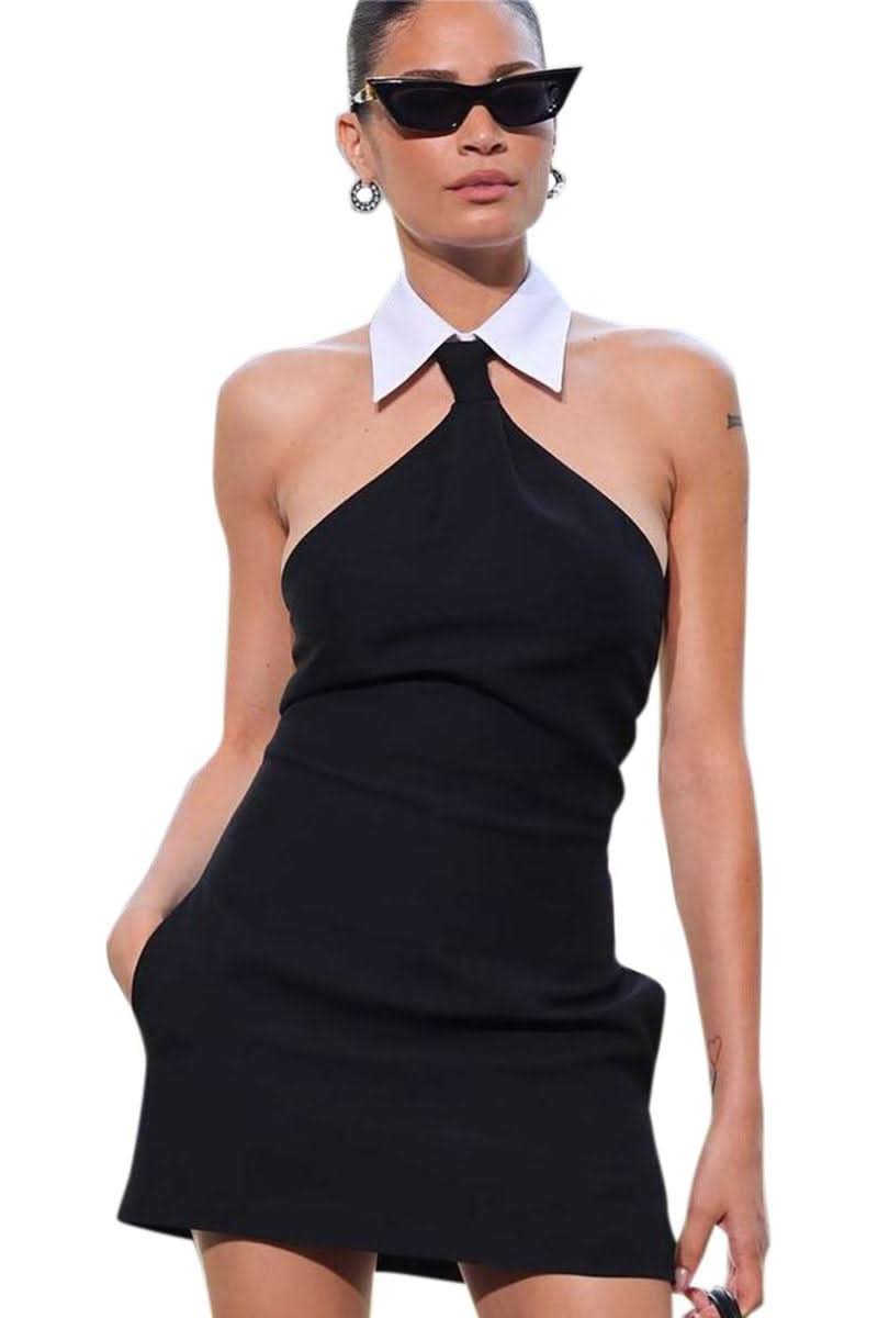 Black fitted dress with shirt collar - Image 5