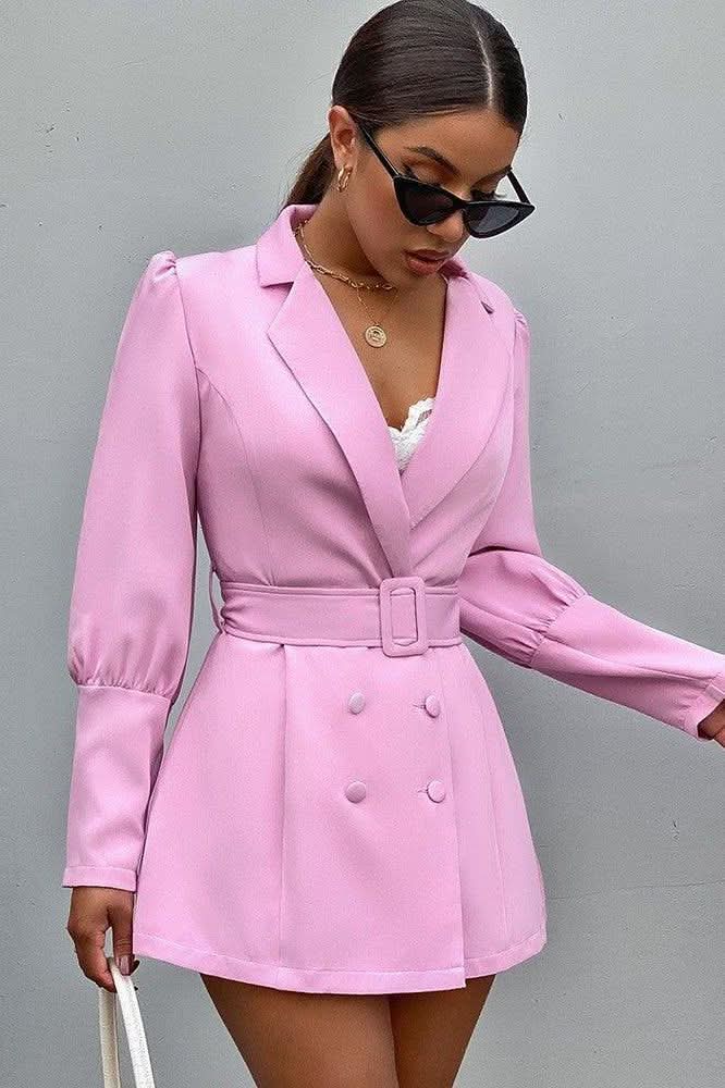 Belt deep V slim slimming suit jacket - Side View