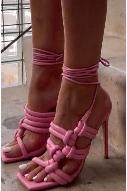 American woven hollow stiletto Roman sandals - Front View