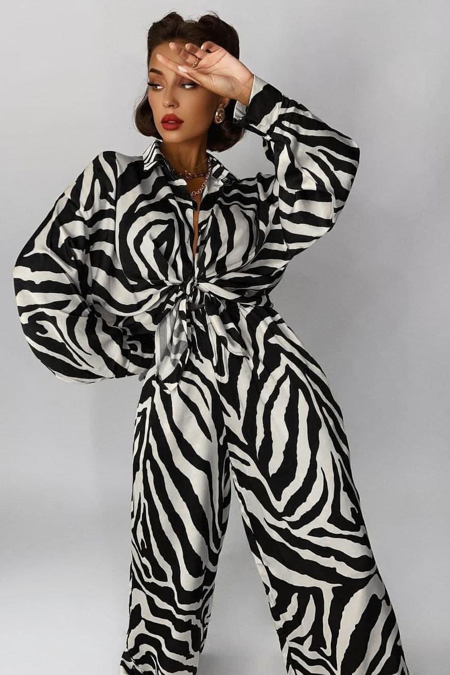 Two piece Striped lapel shirt and loose trousers - Image 5