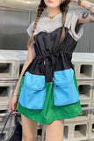 Sleeves loose drawstring short color matching dress