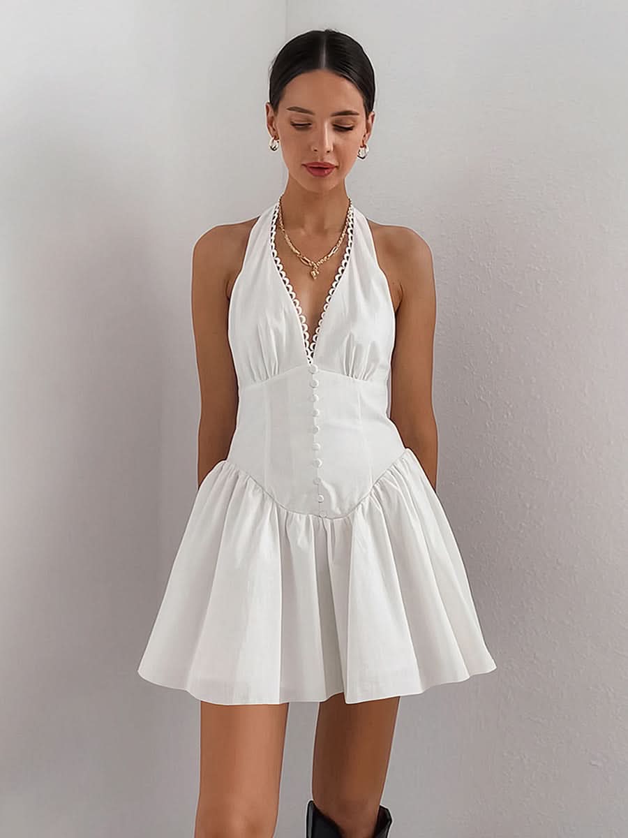 White lace pure cotton halter dress - Front View