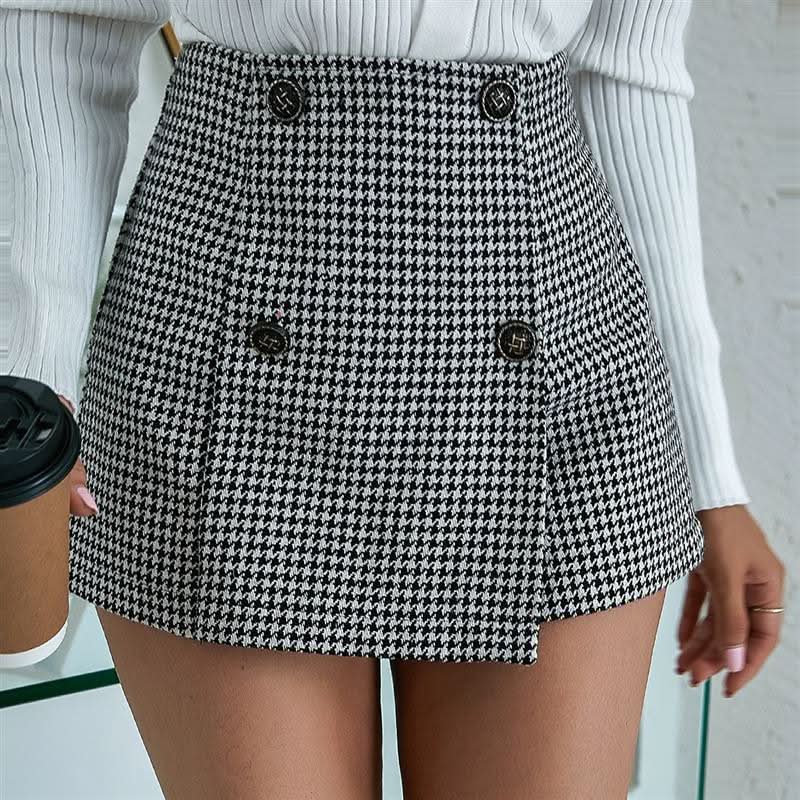 Classic houndstooth high waist A-line skirt - Front View