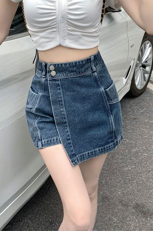 Irregular denim retro slim skirt - Detail