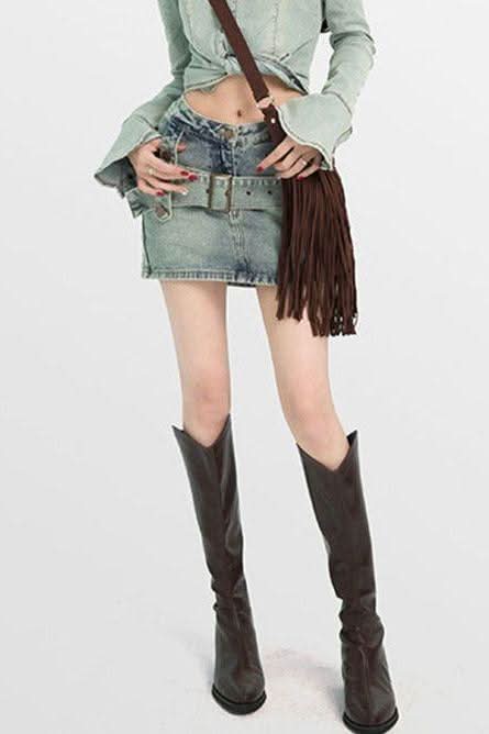 Retro American Denim Mini Skirt - Image 4