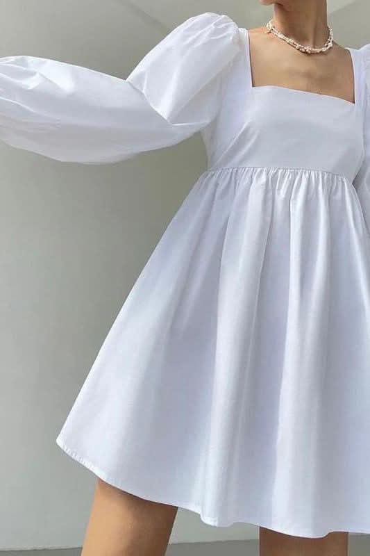 White square neck cute wind short dress - Detail