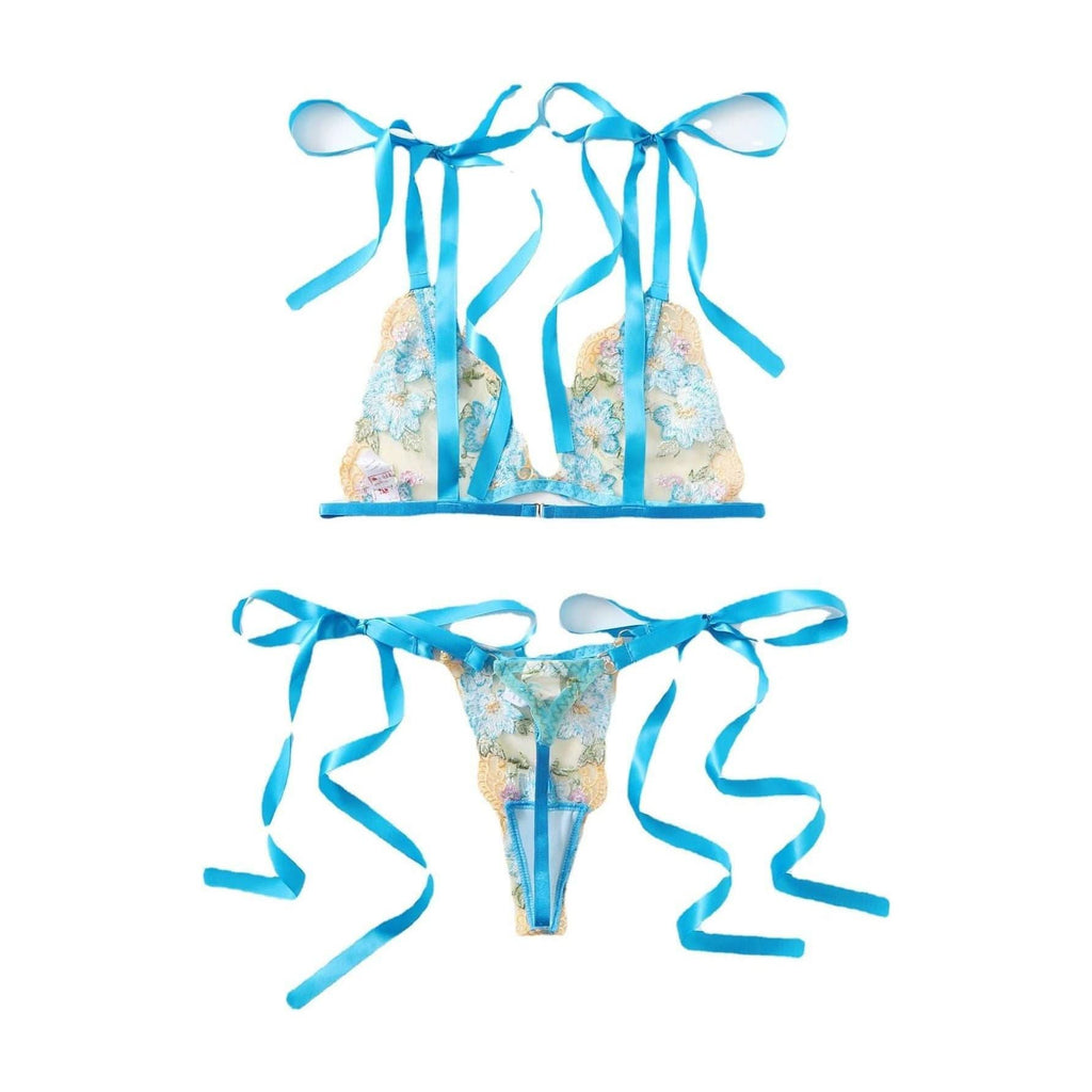 Blue lace carved lace intimate two-piece set - Image 5