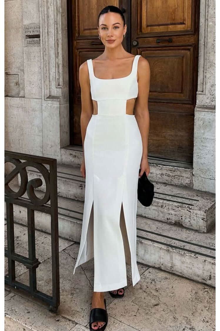 Hollow white long dress - Front View