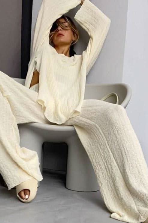 Long-sleeved loose crepe casual suit - Front View