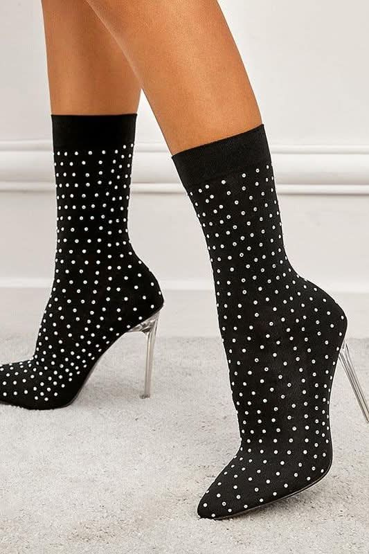 American rhinestone elastic high-heeled boots - Front View