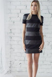 PU leather stitching stripes slim dress.