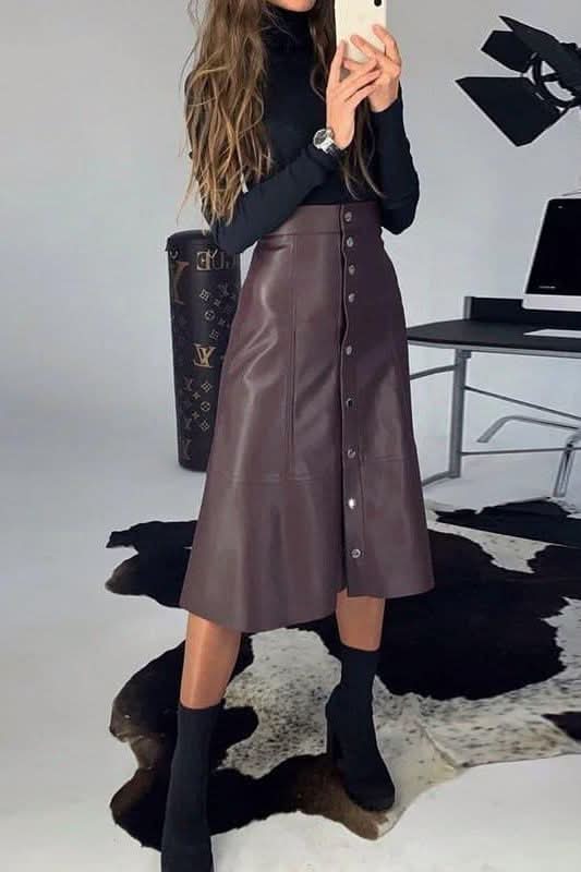 New autumn PU leather high waist skirt - Detail
