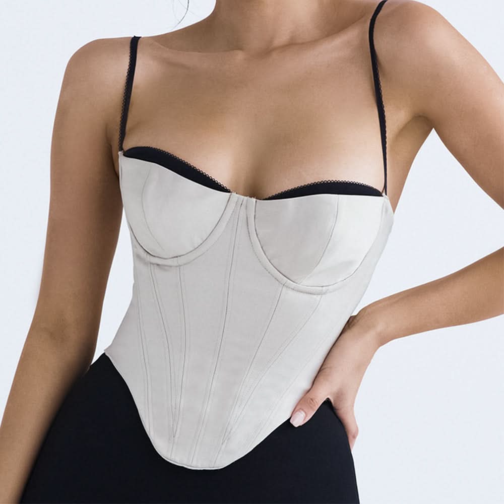 White slim back fishbone top - Front View