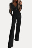 Black Jumpsuit with Mesh Powder Splicing