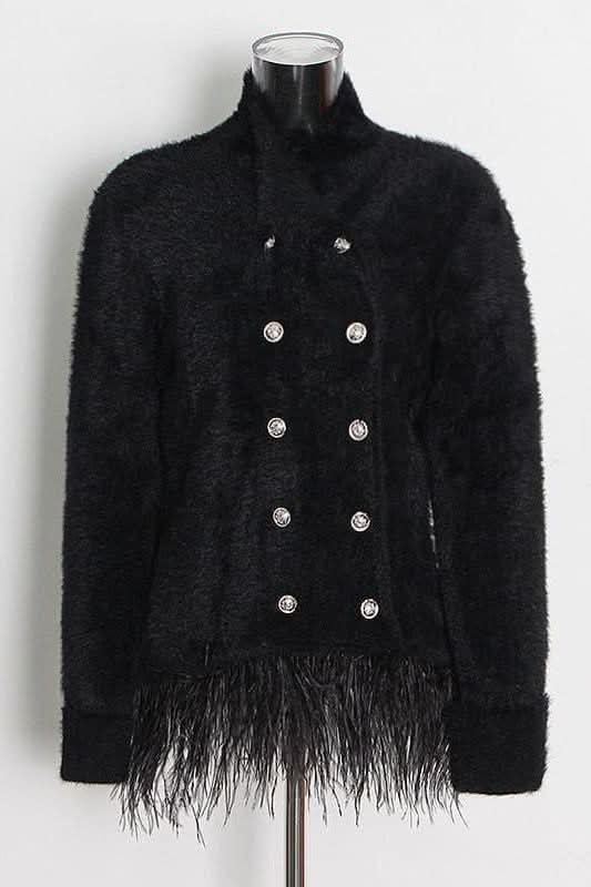 British style double-breasted seahorse hair short coat - Side View