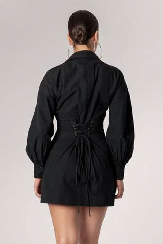 Belted tie shirt long sleeve dress - Detail