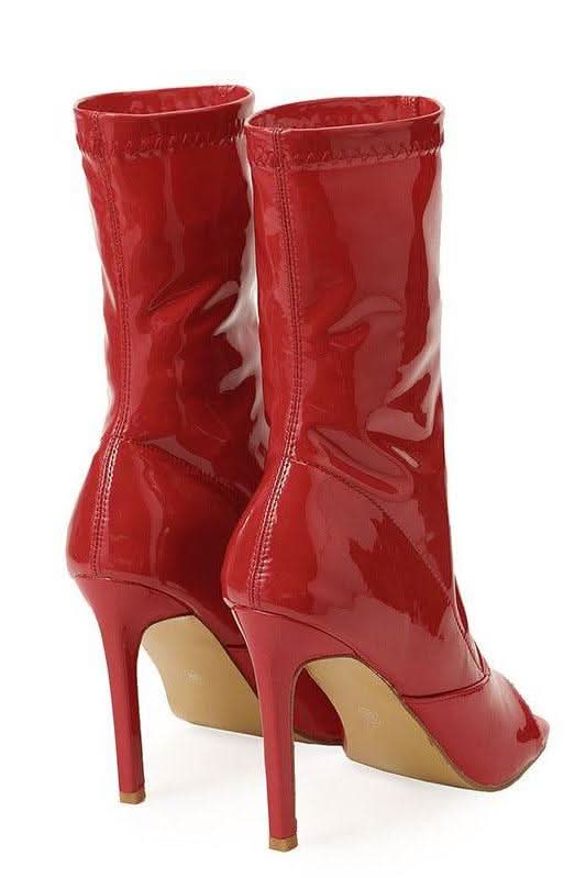 Open toe stiletto leather red boots heels - Image 6