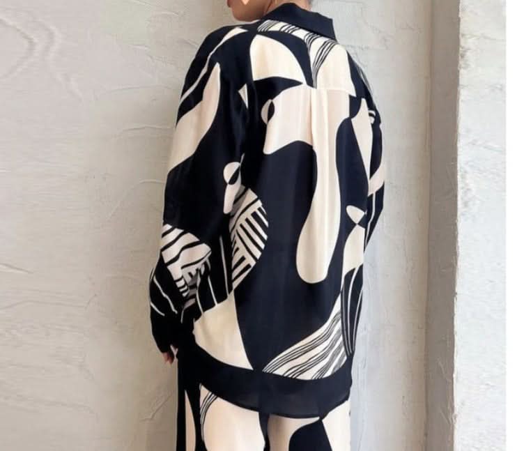 Casual printed loose wide-leg pants suit - Detail