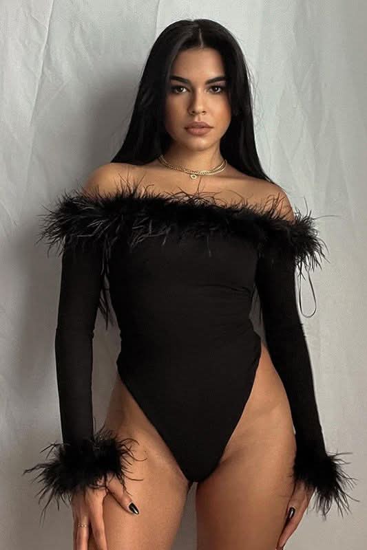 Slim Hairy One-shoulder Long-sleeved bodysuit - Detail