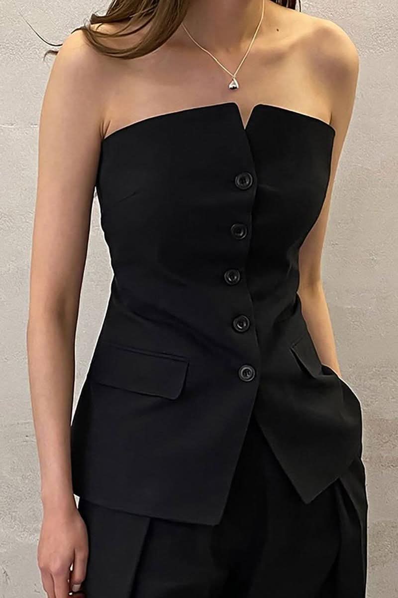 Black Sleeveless long Vest - Detail