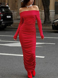 Tube off-shoulder red maxi dress
