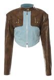 Retro leather stitching leather jacket.