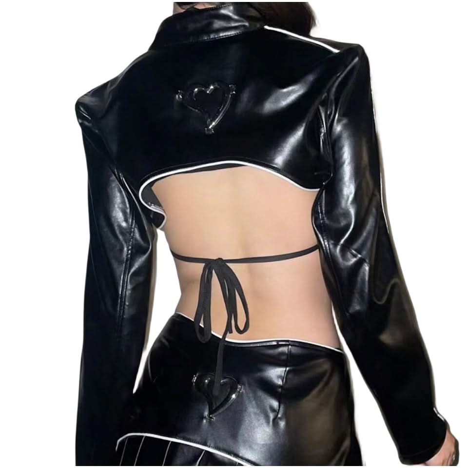 Wrap edge leather short jacket - Image 7