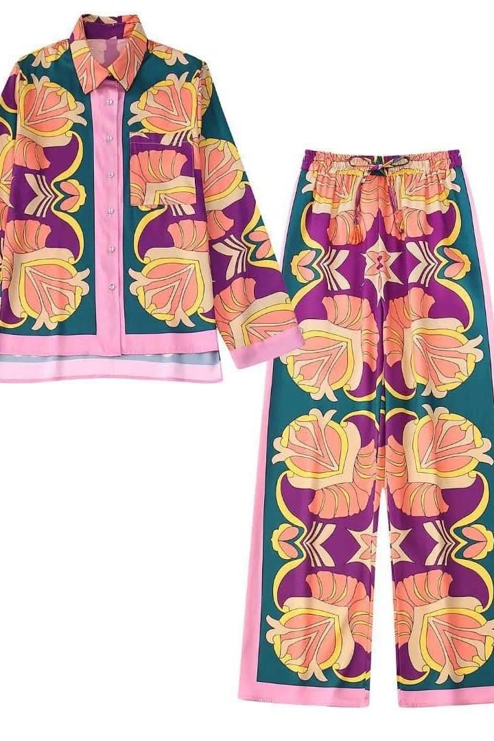 Lapel single-breasted decorated shirt and pants - Image 4