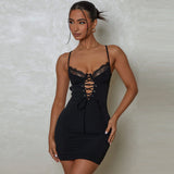 Lace sexy hollow suspender dress