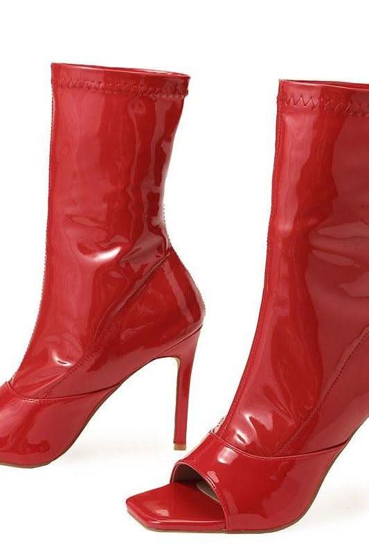 Open toe stiletto leather red boots heels - Image 4